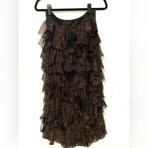 Georgous Billy Reid Long Ruffle Skirt in Black and Brown pattern Sz 4-6
